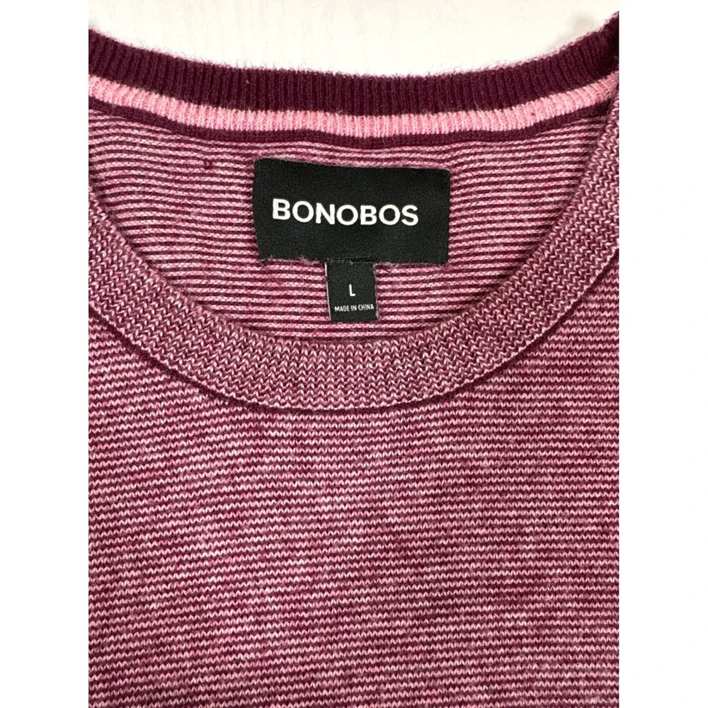 Bonobos Mens Burgundy‎ Striped Cotton Cashmere Crewneck Sweater Large BST00676N